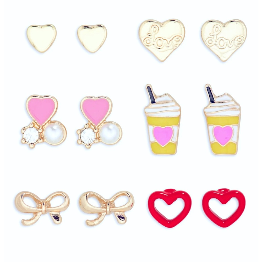💕 LEITH 6 PAIRS LOVE HEART STUD EARRINGS NICKEL FREE NWT